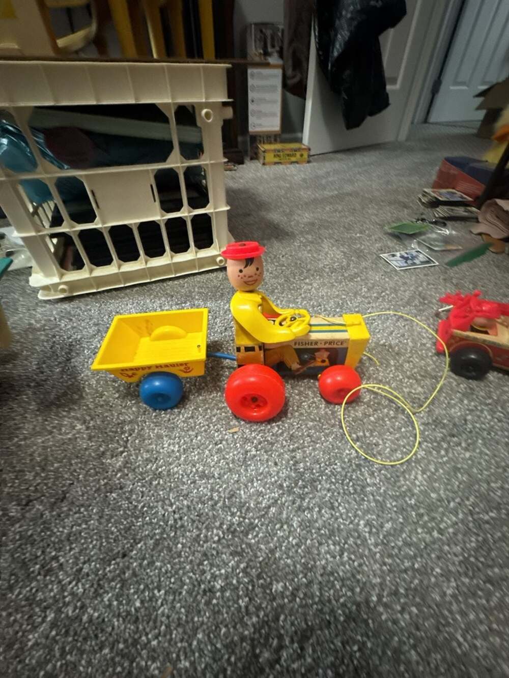 Vintage Fisher-Price Happy Hauler Pull Toy Tractor with Trailer